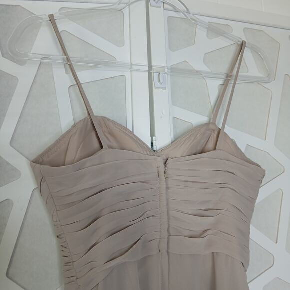 WToo Taupe Bridesmaid Crinkle Chiffon Maxi Dress Womens 0 Neutral Boho - Picture 7 of 11